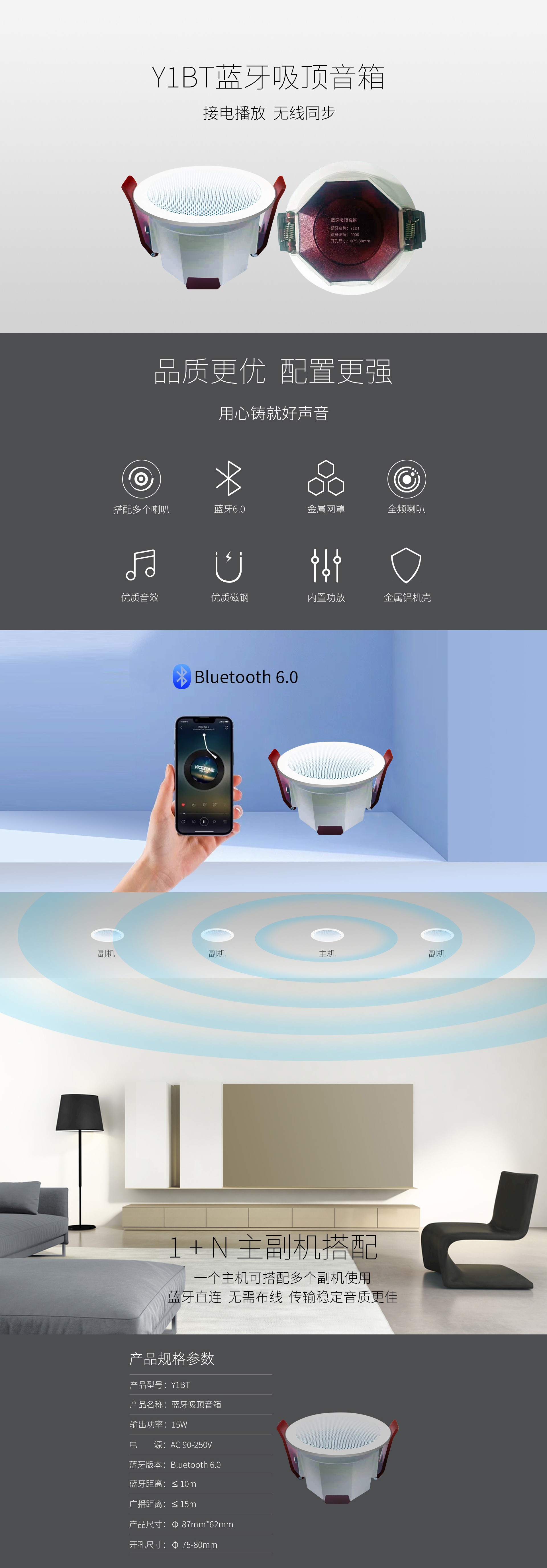 Y1BT蓝牙吸顶扬声器 详情图